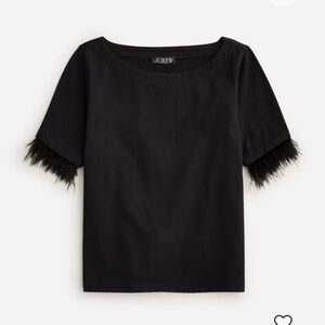 NWT J. Crew Mariner Jersey Cropped Boatneck with feathers, Size L
